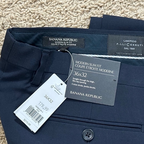 NWT Men's BANANA REPUBLIC Navy Blue Wool Serge Italian Fabric Dress Pants 36x32 - Picture 2 of 2